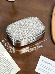 Shiny Rhinestone Pill Box, 2-Compartment Mini Portable Pill Box With Mirror, Mini Jewelry Box, Portable Travel Jewelry Storage Box, Women's Ring And Earring Organizer, Fits In Wallet Or Pocket, Suitable For Travel, School, Holiday Gift, Birthday Gift - Multicolor - View 11
