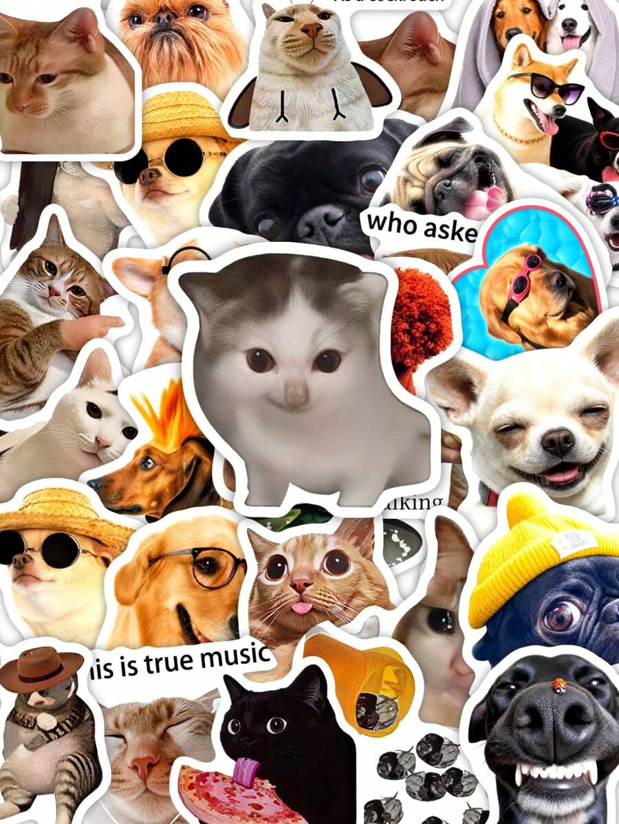 100Pcs Cute Funny Pet Meme Stickers, Viral Cat And Dog Memes Designs, Waterproof Vinyl Decals For Laptops, Water Bottles, Phone Cases, Scrapbook, DIY Crafts, Gift - Multicolor - View 1