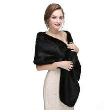 1pc Winter Bride Wedding Dress Fur Shawl Cape Cloak Scarf Thickened Fleece Women's Performance Costume - Black - View 2