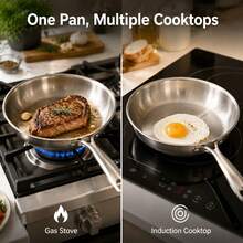 1pc Stainless Steel Non-Stick Frying Pan, No Coating Cookware Suitable For Steak, Compatible With Gas Stove And Induction Cooktop, Cast Iron Frying Pan And Wok Cookware Set, Pots And Pans - View 6