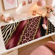 3pcs Abstract Zebra And Floral Mouse Pad With Metallic Gold Effect Print, 4 Color Options, Extended Desk Mat Polyester Surface With Non-Slip Rubber Base For Office, Home, Dorm And Gaming, 3 Sizes Available - View 3