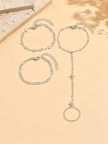 3pcs/Set Minimalist Elegant Silver Bracelet Fashion Star Rhinestone Handmade Chain Multi-Layer Stackable Women's Hand Jewelry Suitable For Daily Wear, Photo, Travel, Dating And Gathering - Multicolor - View 2