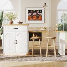 Extendable Kitchen Island With Dining Table, Multifunctional Storage Cabinet With Drawers,, Wine Rack, Kitchen & Dining Room - White + MDF - View 3