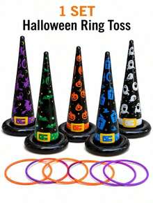 1 Set Halloween Giant Ring Toss Game, Carnival Inflatable Witch Hat Ring Toss, Suitable For Adults, Applicable For Halloween Party, Carnival, Classroom, Indoor/Outdoor And Campus Scenes - Inflatable Wizard Hat Ring Toss - View 9
