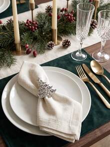 4-12 piezas/Set Anillos para servilletas de árbol de Navidad multicolor en forma de estrella, decoración de mesa navideña - Multicolor - Ver 6