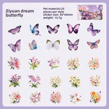 25pcs Floral Butterfly Sticker Set, Vintage Flower Decorative Self-Adhesive Stickers For Scrapbooking, Journaling, Planner And DIY Crafts - Multicolor - View 8