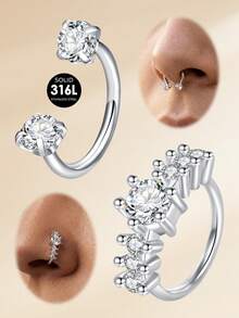 TOKRING 2pcs Horseshoe Nose Rings Studs 20G Double Gem Nose Piercing,Nose Ring Hoop Tragus Cartilage Earrings Hoops Helix Rook Lip Piercing Jewelry - Horseshoe Nose Ring - View 3