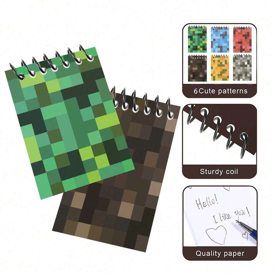 Portable Notebook Student Prize Pixel Game Spiral Coil Loose-Leaf Notepad - Multicolor - View 1