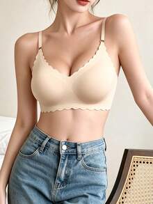 Dreamivo 2pcs Women's Wavy Shell Edge Seamless Black/Nude Soft Breathable Wireless Support Comfortable Daily Bra - Multicolor - View 4