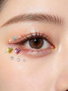 Macaron Colorful Pearl Heart Face Sticker Set With Tweezers, Mixed Color 3D Rhinestone Stickers, Self-Adhesive Eye And Face Makeup Decoration, Suitable For Girls Creative Photography Eye Makeup, Halloween Costume - Multicolor - View 7