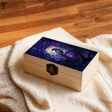 1pc Handmade Wooden Storage Box, Gift Storage Box With Painted Glass Style Raven And Moon Pattern, Small Jewelry Organizer Box, Jewelry Collection Commemorative Box, For Desktop Organization, Keepsake Storage, Gothic Home Decor - Multicolor - View 6
