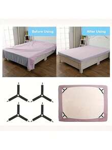 4pcs Adjustable Bed Sheet Fastener Set - Triangular Elastic Band With Clips, Suitable For Mattress/Sofa Covers | Heavy Duty Metal Clips Securely Fix Bedding (Non-Slip And Reusable) - Black - View 5