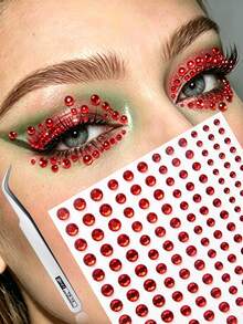 1 Sheet Self Adhesive Rhinestones Face Gem Stickers For Face Eye Body Makeup, Fake Piercings For Halloween Festival DIY Rave Accessories Y2K - Multicolor - View 7