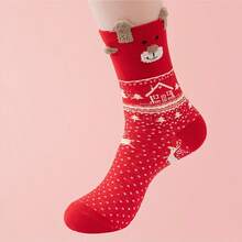 6 Pairs Women's Christmas Santa, Snowman, Reindeer Red Mid-Calf Socks, Suitable For Christmas Outfit - Multicolor - View 7