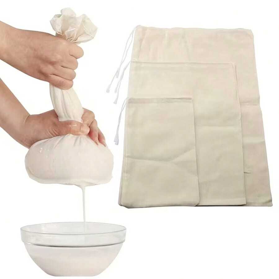 4 Reusable Cheesecloth Filter Bags - 4 Sizes, Kitchen Essential - For Filtering, Cooking, Baking, Yogurt, Juice, Wine Filtration And Cheese Making - Fabric Filter Bags With Drawstring Closure, Kitchen Essential