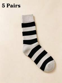 Men's 3-Stripe Striped Mid-Calf Socks, Autumn/Winter Retro Versatile Casual Sports All-Match Socks - Light Grey - View 5
