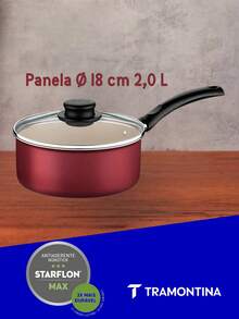 Panela com Tampa de Vidro Turim em Alumínio com Revestimento Interno e Externo em Antiaderente Starflon Max Vermelha 18cm 2L- Tramontina - Vermelho Ø18cm - Visão 3