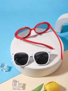 1set 2pcs Kids 3-8Y Mixed Shape Glitter Accent PC Frame Sweet Fashion Glasses For Gathering Wear With Glasses Box - Multicolor - View 4