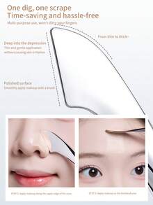 INYUSUN 1pc 2-In-1 Foundation Brush With Scraper, Curved Flat Foundation Brush, Fish Tail Foundation Brush - Light Grey - View 7