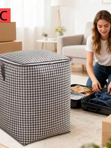 CHIGO Houndstooth Pattern Multi-Function Storage Bag, Soft And Firm Shape Resistant To Deformation, Classic Pattern Suitable For Various Styles, Applicable For Student Dorm Storage, Living Room Clutter Organization, Outdoor Portable Items, Practical Holiday Small Gift - Multicolor - View 5