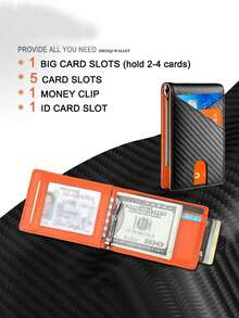Men RFID Blocking Wallet Carbon Fiber Ultra Thin Front Pocket Credit Card Holder Anti Theft Business Microfiber Leather Cardholder Gift For Him - Multicolor - View 4