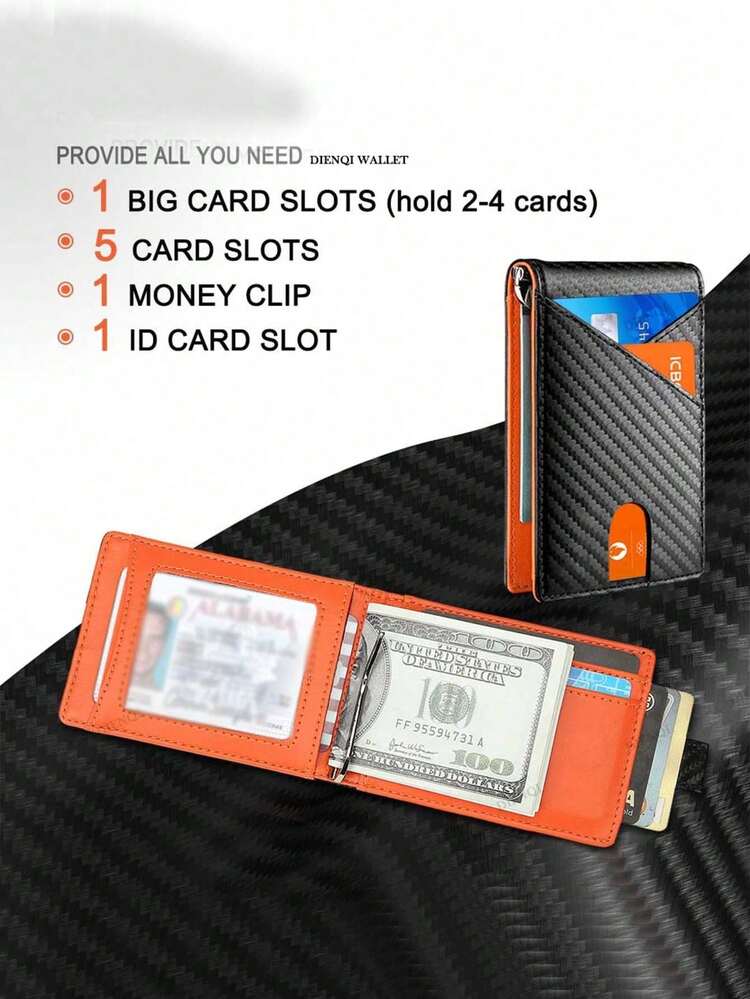 男士 RFID 防盜錢包 碳纖維超薄前口袋信用卡夾 防盜商務超纖皮革卡夾 送禮給他 - 彩色 - 查看 3