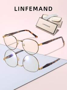 LINFEMAND Luxury Metal Round Frame Non-Prescription Glasses, Minimalist Thin Frame Retro Acetate Temple Tips, Protective Lenses, Lightweight Frame Comfortable For Long Wear, Women's Daily Commute Office High-End Artistic Style Decorative Eyewear - Clear - View 12