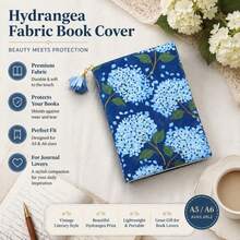 1pc A5/A6 Hydrangea Floral Print Fabric Book Cover, Vintage Linen With Flower Tassel Notebook Sleeve, Reusable Protective Cover For Planner, Reading Books, Daily Stationery - Dark Blue Hydrangea - View 10