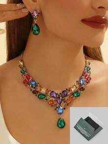 Bộ 1 dây chuyền và bông tai thời trang phong cách phóng khoáng đính pha lê, kim loại đính đá rhinestone toàn bộ, phù hợp làm phụ kiện cho váy cưới cô dâu và đầm dạ hội - trắng - Xem 15
