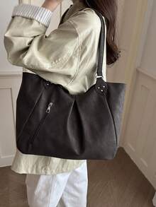 Large Capacity Tote Bag Women's Handbag Commuter Versatile Shoulder Bag Underarm Bag - Coffee - View 3