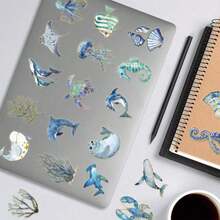 50pcs Ocean Creature Stickers With Gold Foil, Suitable For Laptop, Scrapbook, Journal, Water Bottle, Guitar, Helmet And Other DIY Decorations - Multicolor - View 6