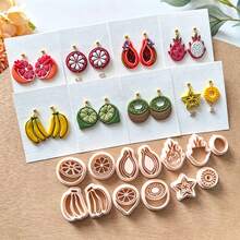 Fresh Fruit Theme Polymer Clay Cutting Molds, Summer Fresh Fruit Shaped Clay Cutters, Grapefruit, Fig, Dragon Fruit, Banana, Lime, Kiwi, Star Fruit Patterns, DIY Handmade Earrings, Pendants, Brooches Making, Compatible With Polymer Clay, Air Dry Clay, Smooth Cut, Handmade Jewelry DIY Craft Accessories - Fruit-themed - View 11