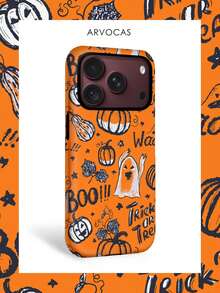 Ốp lưng điện thoại 2 trong 1 vỏ cứng PC và trong mềm TPU, họa tiết Halloween bí ngô ma dơi mèo Boo Trick Or Treat, bề mặt nhám, quà tặng rùng rợn, ốp đôi đồng bộ, tương thích với 11 12 13 14 15 16 16e 17 Pro ProMax Air 18 Pro ProMax - Mờ, không từ tính - Xem 1