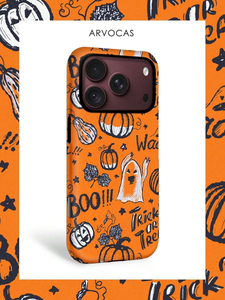 Ốp lưng điện thoại 2 trong 1 vỏ cứng PC và trong mềm TPU, họa tiết Halloween bí ngô ma dơi mèo Boo Trick Or Treat, bề mặt nhám, quà tặng rùng rợn, ốp đôi đồng bộ, tương thích với 11 12 13 14 15 16 16e 17 Pro ProMax Air 18 Pro ProMax - Mờ, không từ tính - Xem 1