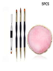 5 Pcs Nail Art Painting Tool Set, Dual End Nail Brushes Mixing Stick Resin Palette Kit - Multicolor - View 1