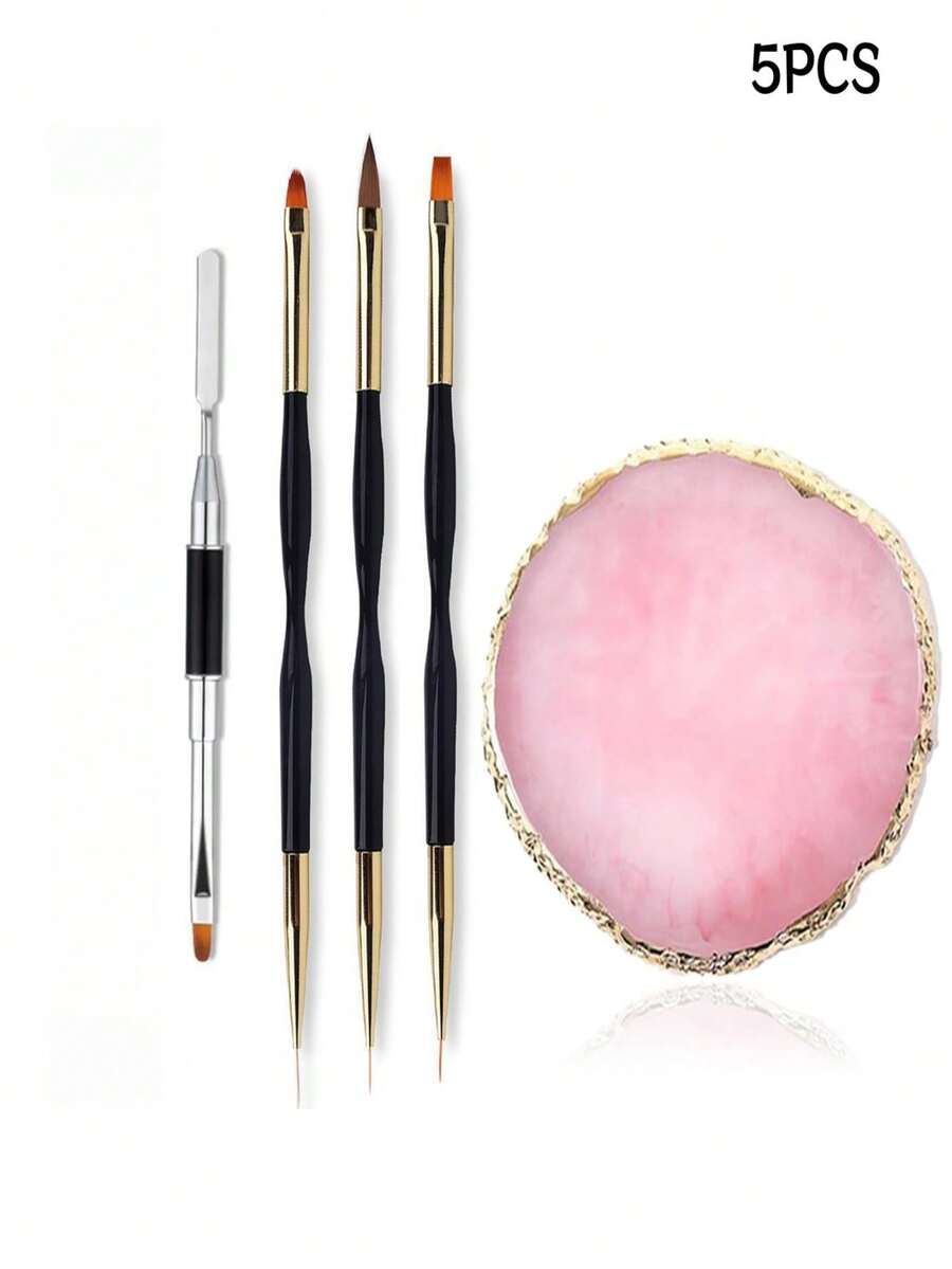 5 Pcs Nail Art Painting Tool Set, Dual End Nail Brushes Mixing Stick Resin Palette Kit - Multicolor - View 1