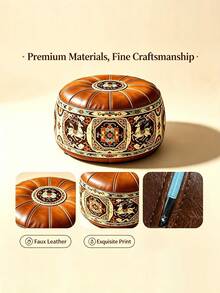 Round Storage Ottoman, Large Capacity Soft Footstool With Hidden Clothes Storage, Padded Seat & Floral Fabric Design, Multifunctional Organizer Stool For Adults, Bedroom Living Room Closet Dorm Home, Space Saving Furniture - Brown - View 3