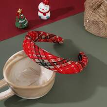 1pc Plaid Padded Headband, Retro Fabric Wide Hair Hoop For Women Christmas Holiday Party Hair Decoration - Multicolor - View 9
