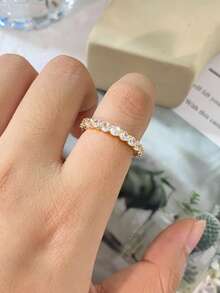 rakol 4件組奢華立方鋯石戒指套組，女款婚禮訂婚派對珠寶，情人節禮物 - 銀色 - 查看 4