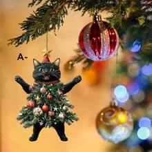 1pc 2D Flat Acrylic Christmas Cat Christmas Tree Hanging Ornament Acrylic Pendant New Christmas Black Cat White Cat Christmas Tree Children's Gift Keychain Pendant Backpack Key Ring Pendant - Multicolor - View 2