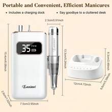 enniewi 可攜式電動美甲修甲組，附充電底座，無線電動修甲鑽頭，適用於去除凝膠和壓克力指甲，居家沙龍足部與手部護理工具 - 香檳色 - 查看 3