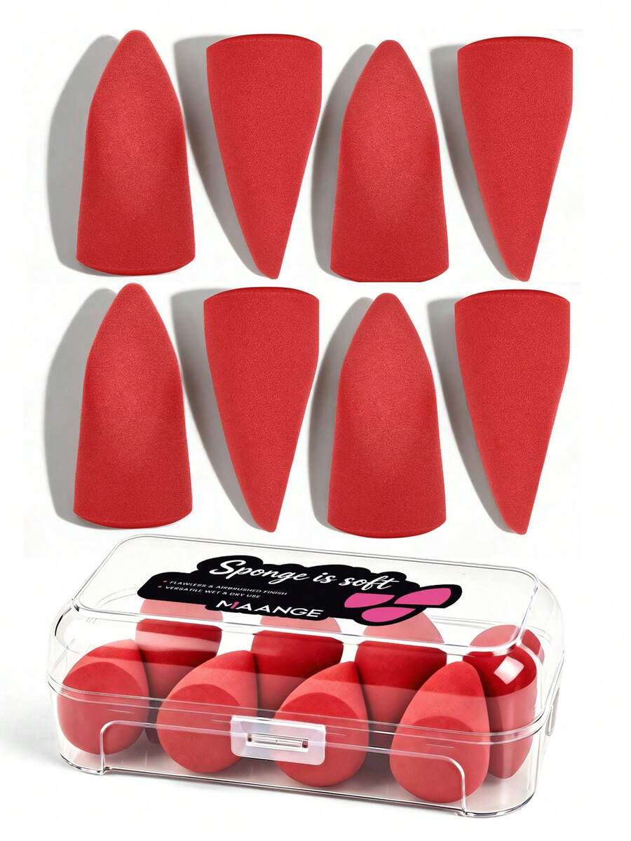 MAANGE 1/8pcs Professional Multi-Function Soft Makeup Sponge Set, Dual-Use Dry And Wet, Reusable Makeup Sponge, Makeup Egg, Makeup Tools, Suitable For Mixing Liquid Foundation, Foundation And Cream, For Nose And Eye Areas. Can Be Placed In Home, Bathroom, Living Room, Bedroom Vanity, Suitable For Daily Or Outdoor Use, Comes With Storage Box, Convenient To Carry, Essential Makeup Tool For Travel, Perfect Gift For Women And Girls - Red - View 1