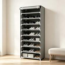 10-Layer Zipper Fabric Shoe Rack, Minimalist Dust-Proof Shoe Cabinet, Multi-Tier Shoe Storage Organiser, Portable Shoe Shelf For Dormitory, Bedroom, Student & Home Use - Silver Grey - View 9