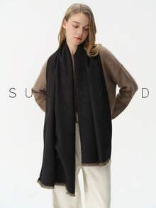 1pc Women's Solid Color Polyester Commuter Fashion Versatile Scarf For Daily Use - Black - View 5