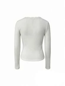 White V-Neck Lace Brushed Base Layer Slim Fit Innerwear Women Autumn Winter Blouse - White - View 11