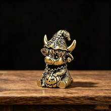 Brass Vintage Distressed Small Figurine Magic Highland Cow Riding A Broom Statue Ornament Halloween Decor Home Decoration Copper Sculpture Collector Gift - 1PC - View 14