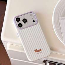 1pc Striped Dachshund Phone Case Compatible With Iphone 17 Pro Max, 17 Pro, 16, 15, 14, 13, Soft Shell With Independent Buttons, Anti-Drop - White - View 5