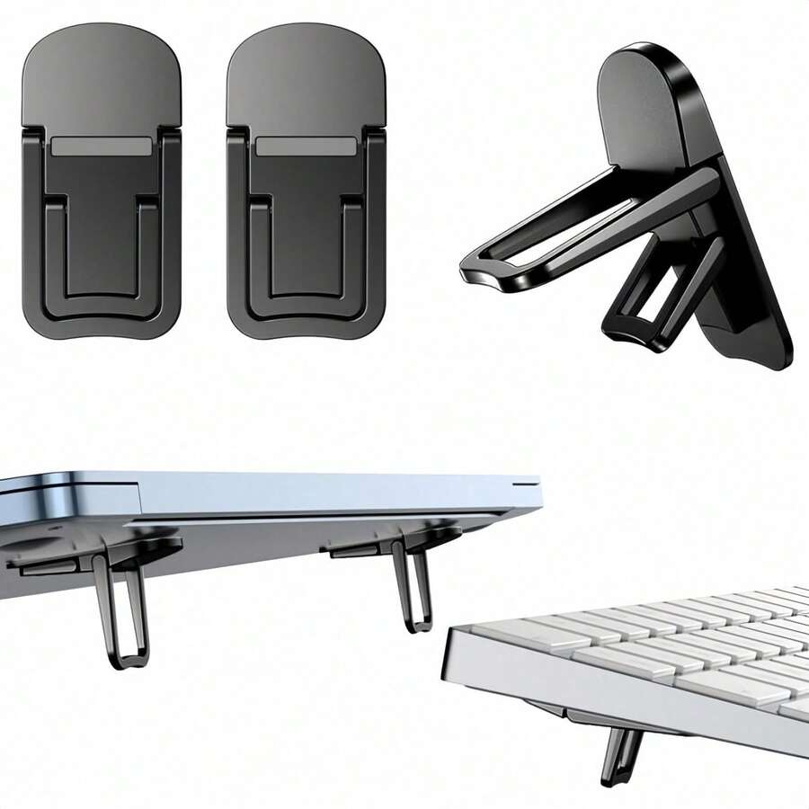 2/4pcs Adjustable Angle Laptop Stand | ABS Material, Multi-Functional Phone Holder, Portable No-Installation Self-Adhesive Invisible Lifting Base, Dual Angle Adjustment Design, Portable Office Desktop Keyboard Tray, Suitable For MacBook Pro/Air, Surface And Other Models | Black/Silver Two Colors Available, Ergonomic Stand For Office And Gaming Use - Multicolor - View 1