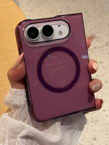 奢華透明半透明磁吸無線充電手機殼，適用於 iPhone 18 Duo Fold，防震折疊手機保護殼，附磁吸環與相機保護 - 梅子色 - 查看 1