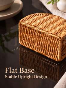 1pc Woven Upright Napkin Holder, Rustic Boho Paper Napkin Organizer, Freestanding Tabletop Napkin Dispenser For Kitchen Counter, Dining Table, Coffee Table, Living Room & Cafe Decor - Multicolor - View 3